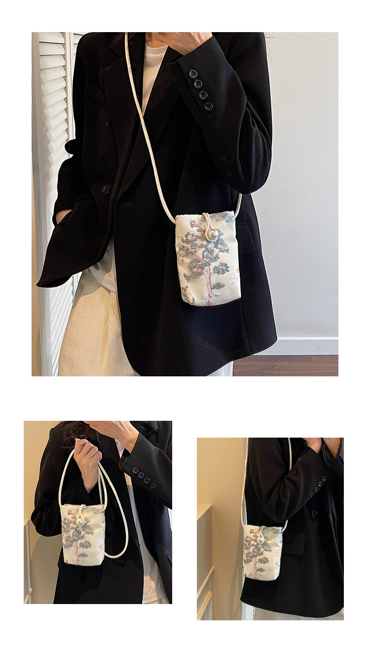 New Chinese Style Embroidered Phone Bag, Fashionable Versatile Casual Shoulder Crossbody Bag