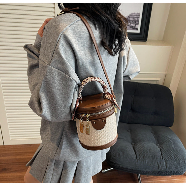 High-end Patchwork Fashion Handbag Bucket Bag. Diamond Trendy Casual Simple Shoulder Crossbody Bag
