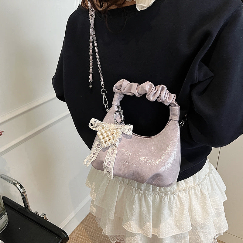 High-end Pleated Handbag Small Square Bag Versatile Stylish Chain Commuter Shoulder Crossbody Bag
