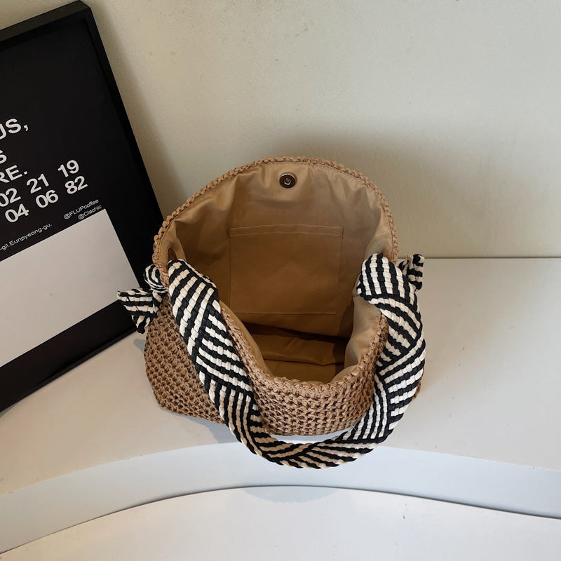 New Trendy Woven Shoulder Tote Bag Beach Vacation Beach Bag