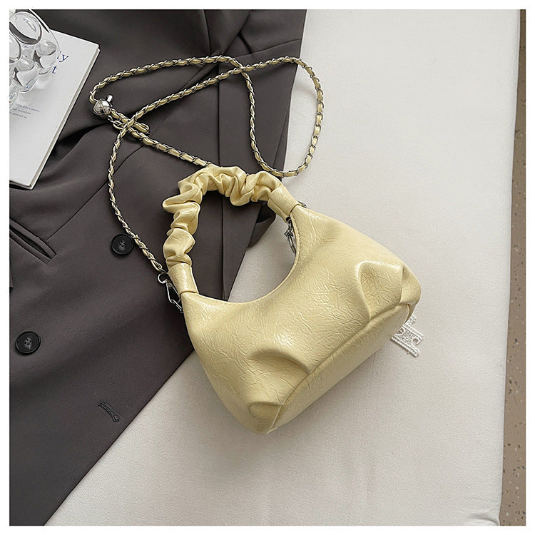 High-end Pleated Handbag Small Square Bag Versatile Stylish Chain Commuter Shoulder Crossbody Bag