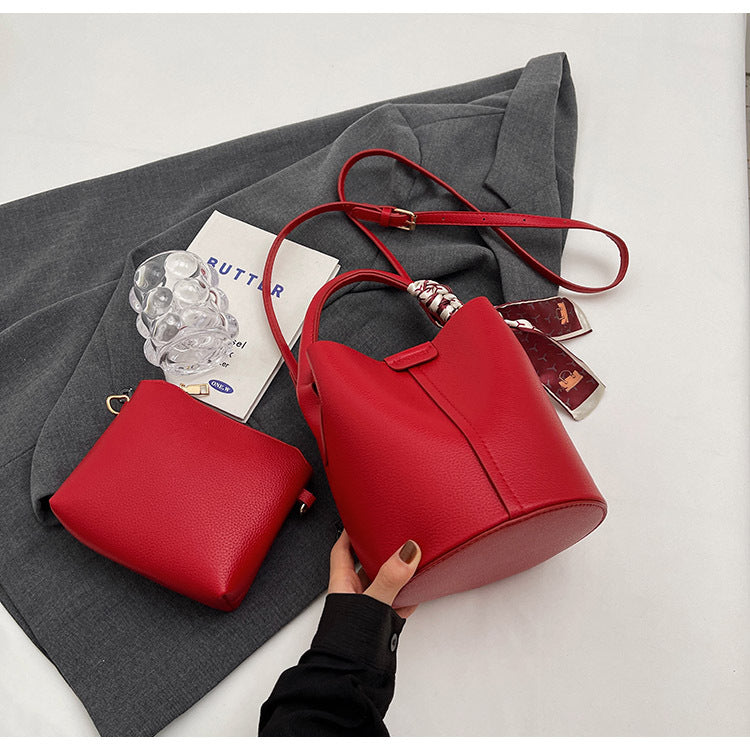 High-Quality Texture Solid Color Basket Bag Trendy Fashion Handbag Crossbody Bag