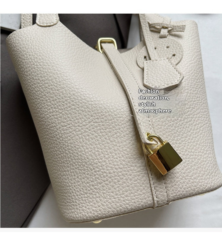 High-end Lychee Pattern Handheld Bucket Bag Fashionable Versatile Shoulder Bag Stylish Casual Crossbody Bag