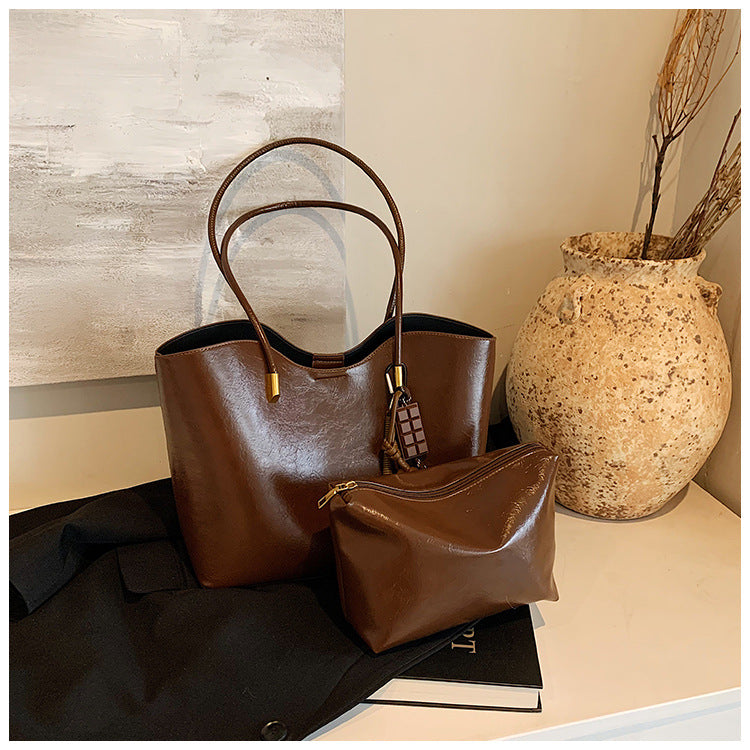 Simple High-Quality Texture Large Capacity Tote Bag Casual Versatile Handheld Shoulder Underarm Bag