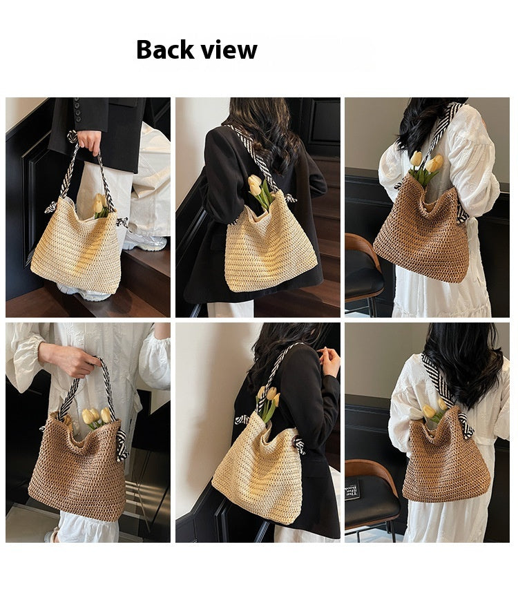 New Trendy Woven Shoulder Tote Bag Beach Vacation Beach Bag