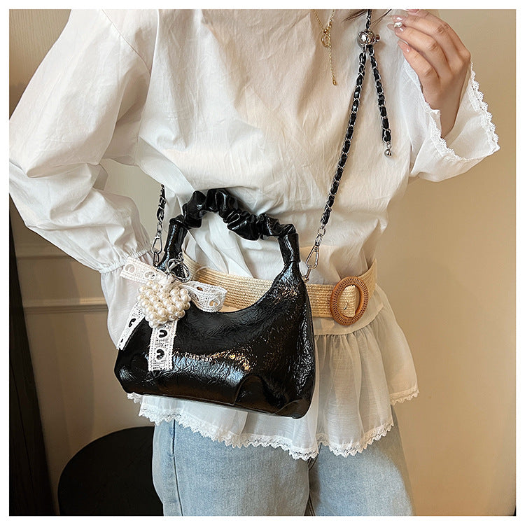 High-end Pleated Handbag Small Square Bag Versatile Stylish Chain Commuter Shoulder Crossbody Bag