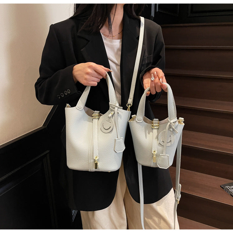High-end Lychee Pattern Handheld Bucket Bag Fashionable Versatile Shoulder Bag Stylish Casual Crossbody Bag