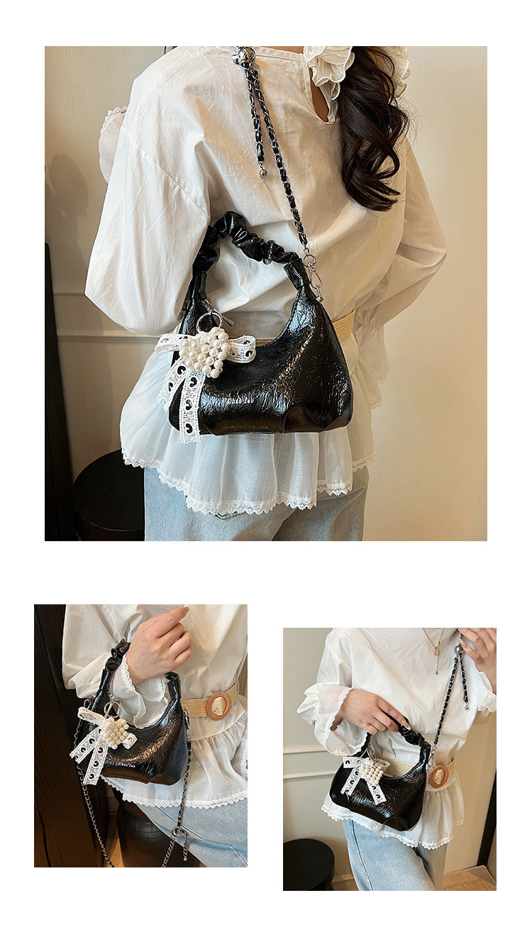 High-end Pleated Handbag Small Square Bag Versatile Stylish Chain Commuter Shoulder Crossbody Bag