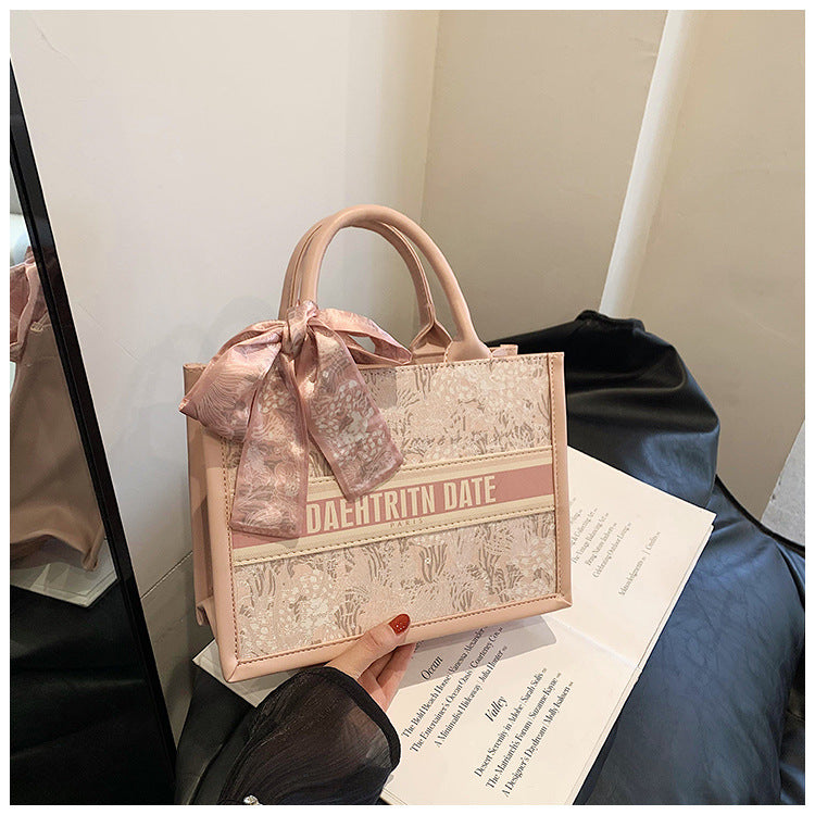 Large Capacity Embroidered Tote Bag Advanced Texture Niche Commuter Hand-Carrying Bag Shoulder Messenger Bag Casual Big Bag