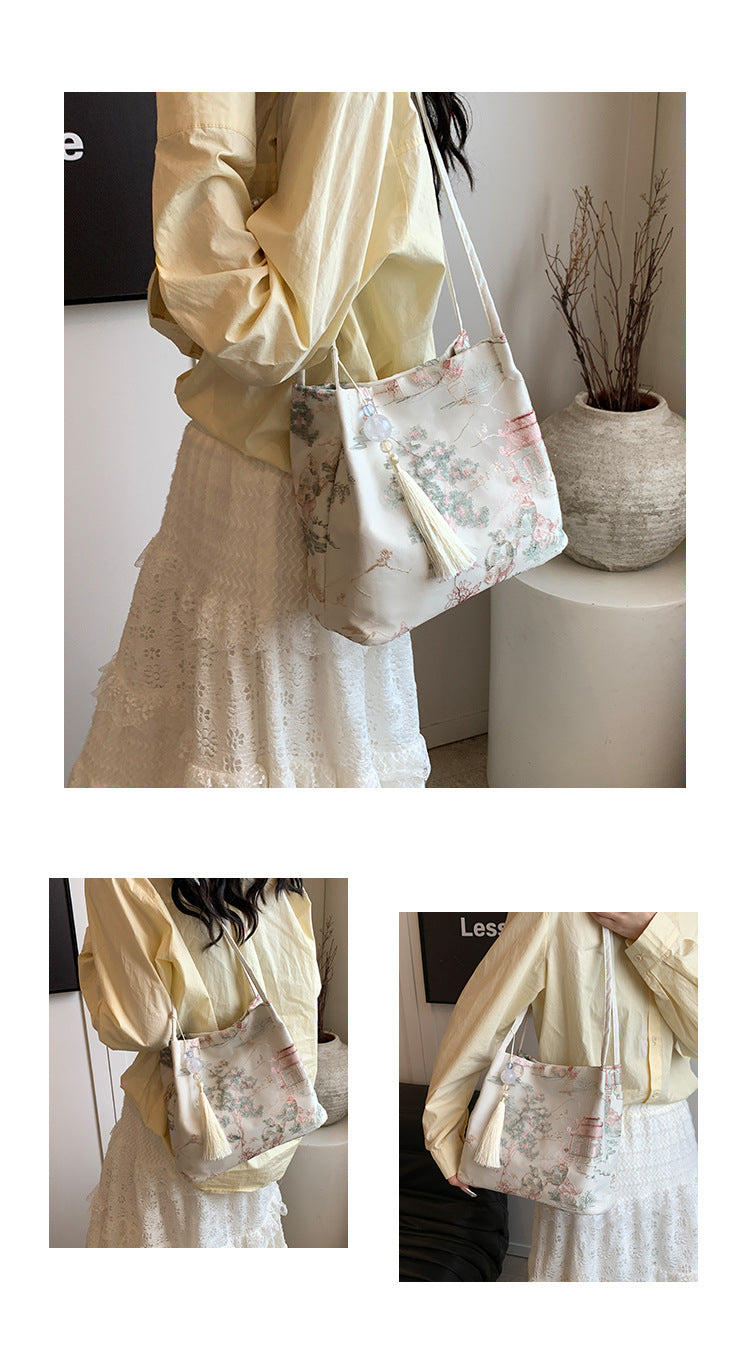New Chinese Style Crossbody Bag Casual Fashion Single Shoulder Bag Cloth Bag Trendy Bucket Bag