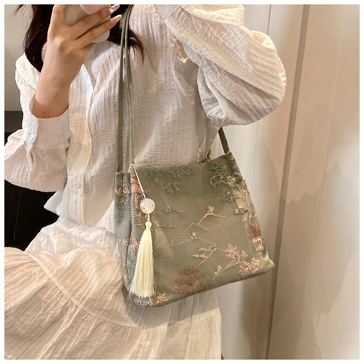 New Chinese Style Crossbody Bag Casual Fashion Single Shoulder Bag Cloth Bag Trendy Bucket Bag