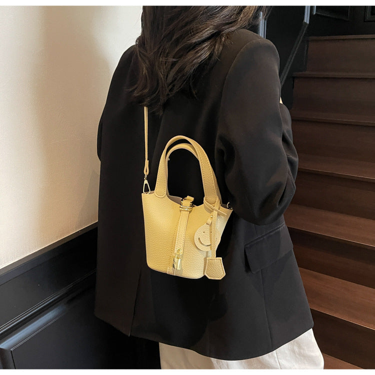 High-end Lychee Pattern Handheld Bucket Bag Fashionable Versatile Shoulder Bag Stylish Casual Crossbody Bag