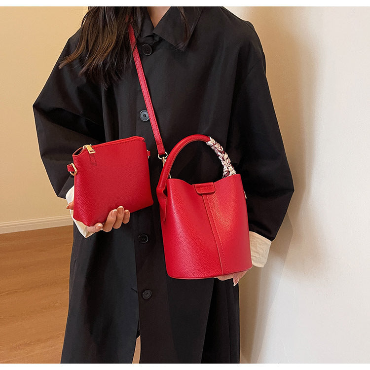 High-Quality Texture Solid Color Basket Bag Trendy Fashion Handbag Crossbody Bag