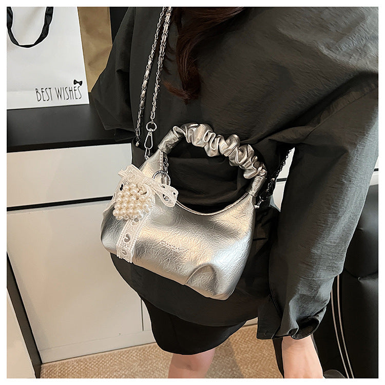High-end Pleated Handbag Small Square Bag Versatile Stylish Chain Commuter Shoulder Crossbody Bag