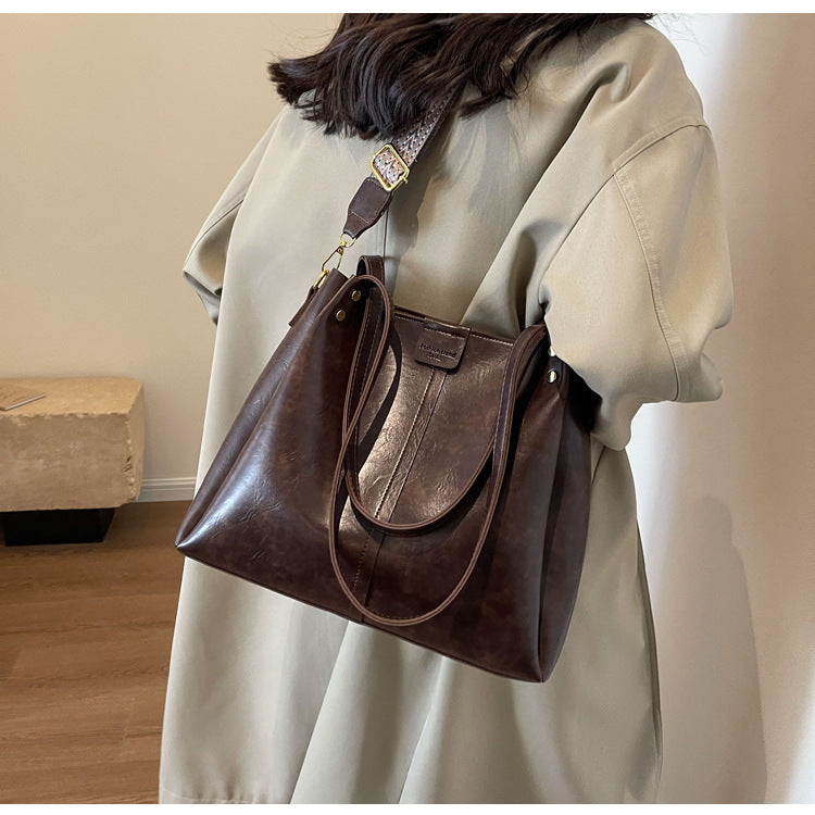 High-Quality Texture Solid Color Crossbody Bag Wide Strap Handbag Trendy Tote Bag