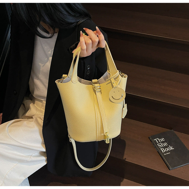 High-end Lychee Pattern Handheld Bucket Bag Fashionable Versatile Shoulder Bag Stylish Casual Crossbody Bag