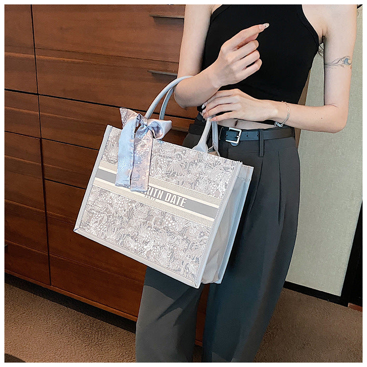 Large Capacity Embroidered Tote Bag Advanced Texture Niche Commuter Hand-Carrying Bag Shoulder Messenger Bag Casual Big Bag