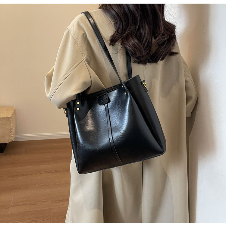 High-Quality Texture Solid Color Crossbody Bag Wide Strap Handbag Trendy Tote Bag