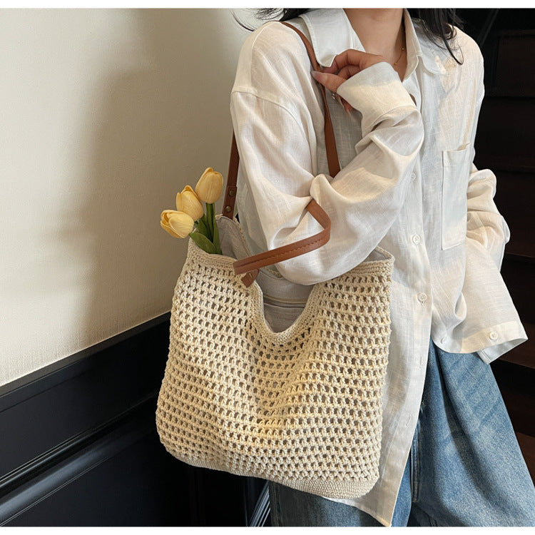 High-end Bucket Bag Large Capacity Underarm Bag Straw Bag Fashionable Shoulder Bag