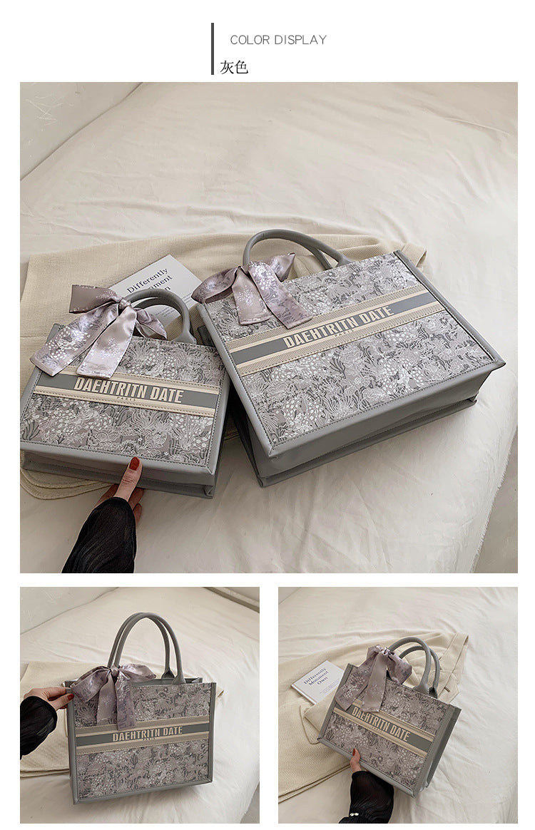 Large Capacity Embroidered Tote Bag Advanced Texture Niche Commuter Hand-Carrying Bag Shoulder Messenger Bag Casual Big Bag