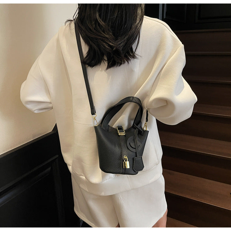 High-end Lychee Pattern Handheld Bucket Bag Fashionable Versatile Shoulder Bag Stylish Casual Crossbody Bag