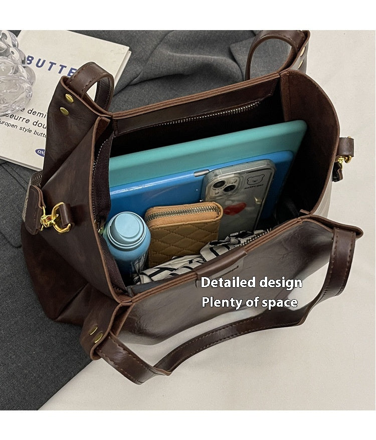High-Quality Texture Solid Color Crossbody Bag Wide Strap Handbag Trendy Tote Bag