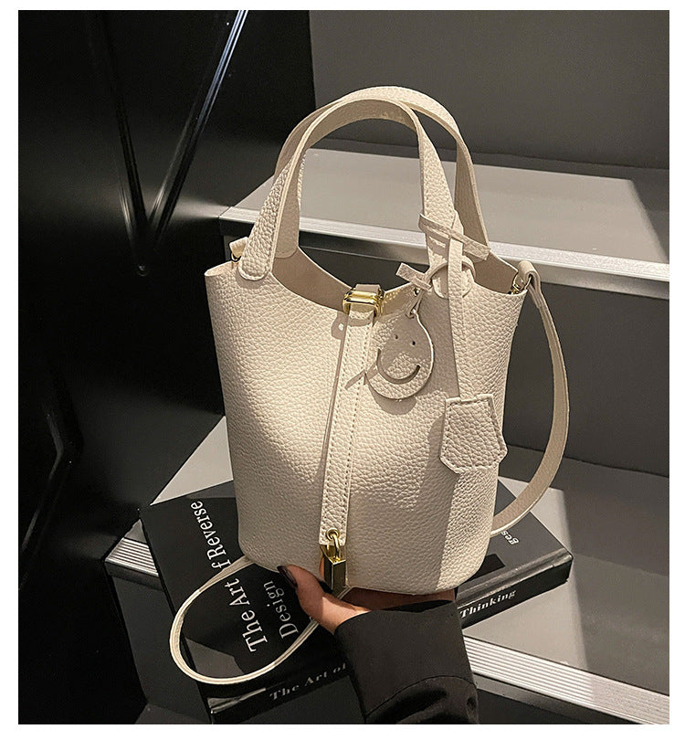 High-end Lychee Pattern Handheld Bucket Bag Fashionable Versatile Shoulder Bag Stylish Casual Crossbody Bag