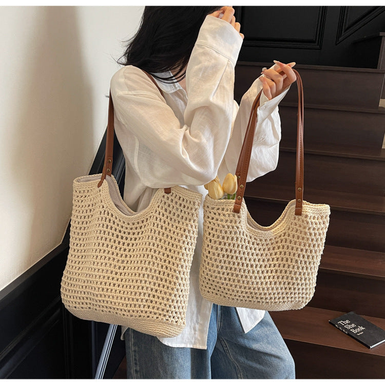 High-end Bucket Bag Large Capacity Underarm Bag Straw Bag Fashionable Shoulder Bag