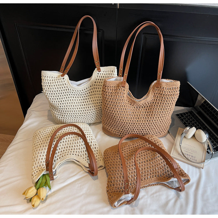 High-end Bucket Bag Large Capacity Underarm Bag Straw Bag Fashionable Shoulder Bag