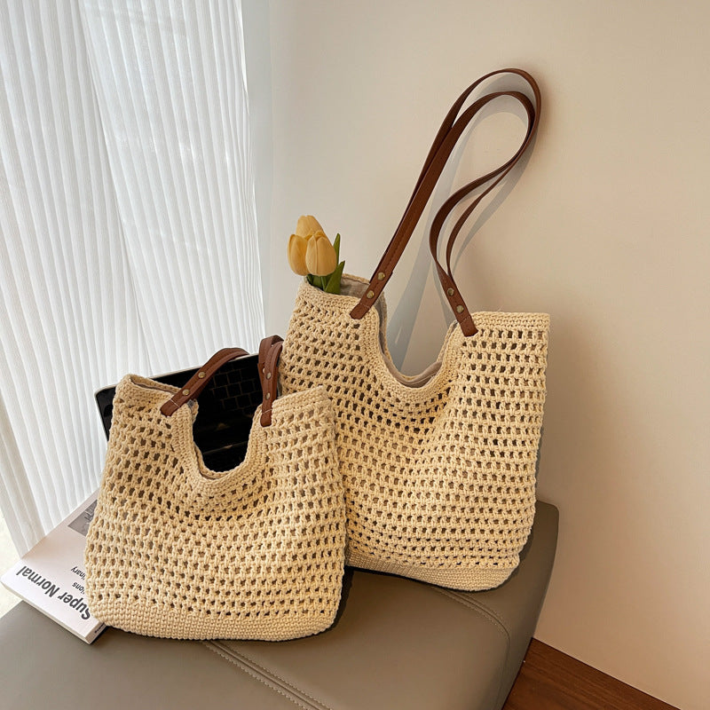 High-end Bucket Bag Large Capacity Underarm Bag Straw Bag Fashionable Shoulder Bag