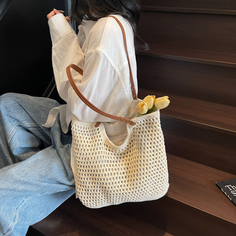 High-end Bucket Bag Large Capacity Underarm Bag Straw Bag Fashionable Shoulder Bag