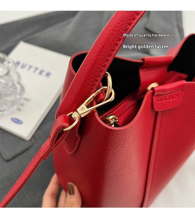 High-Quality Texture Solid Color Basket Bag Trendy Fashion Handbag Crossbody Bag