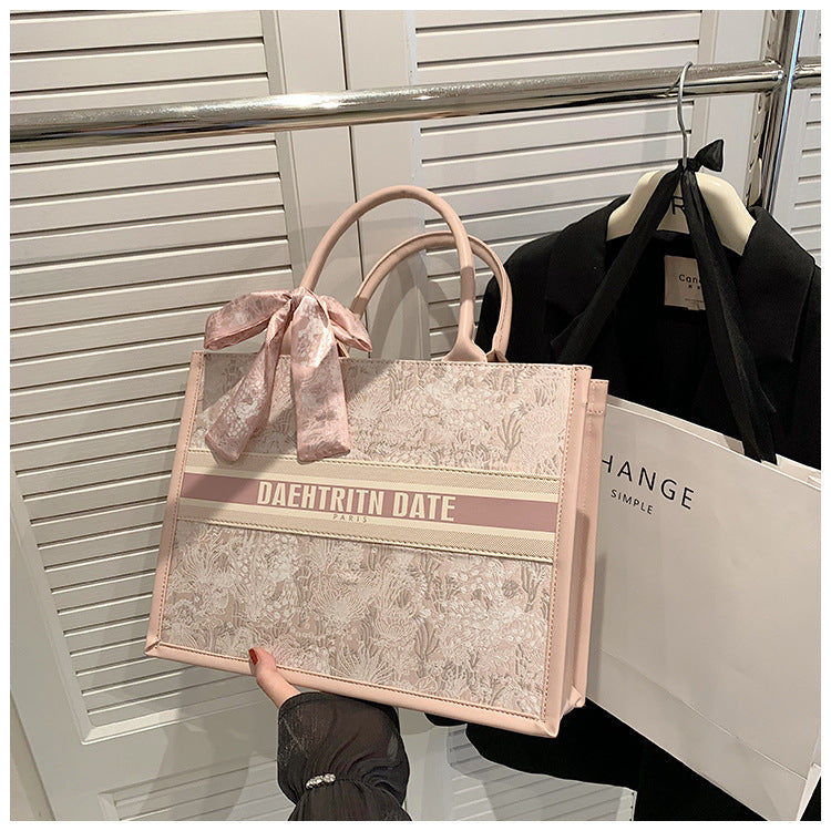 Large Capacity Embroidered Tote Bag Advanced Texture Niche Commuter Hand-Carrying Bag Shoulder Messenger Bag Casual Big Bag