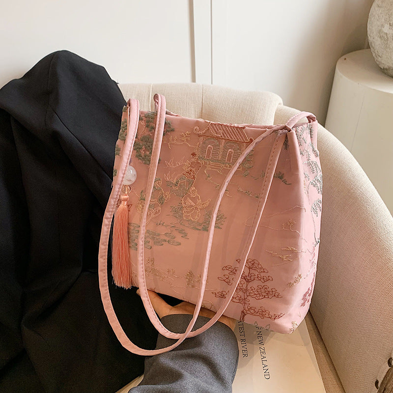New Chinese Style Crossbody Bag Casual Fashion Single Shoulder Bag Cloth Bag Trendy Bucket Bag
