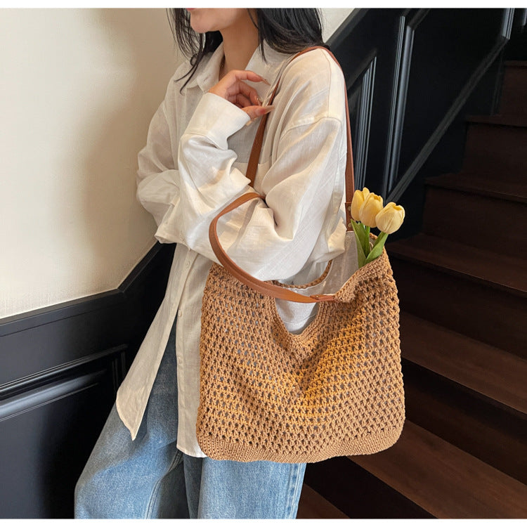 High-end Bucket Bag Large Capacity Underarm Bag Straw Bag Fashionable Shoulder Bag