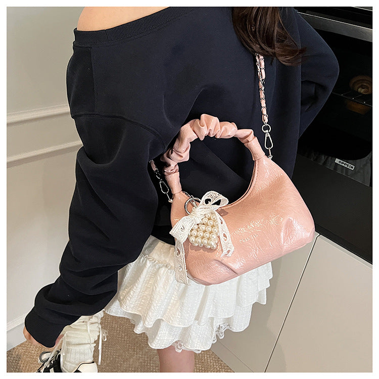 High-end Pleated Handbag Small Square Bag Versatile Stylish Chain Commuter Shoulder Crossbody Bag