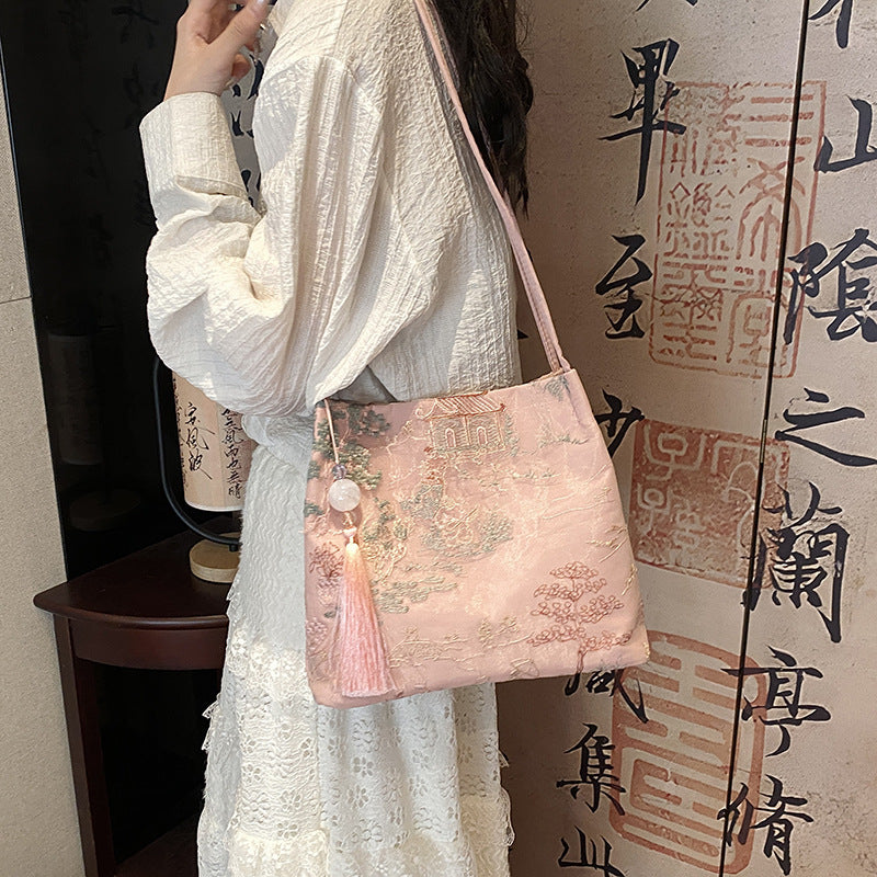 New Chinese Style Crossbody Bag Casual Fashion Single Shoulder Bag Cloth Bag Trendy Bucket Bag