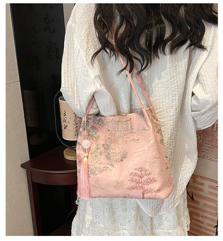New Chinese Style Crossbody Bag Casual Fashion Single Shoulder Bag Cloth Bag Trendy Bucket Bag