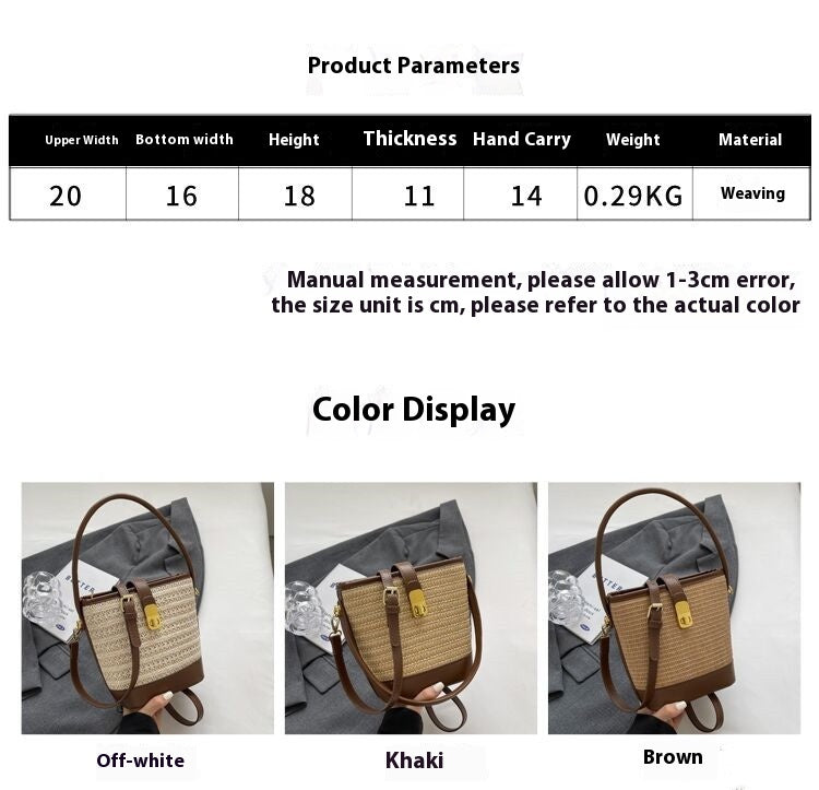 Fashion Handheld Woven Bag. High-Quality Textured Straw Bag, Single Shoulder Crossbody Bag, Casual Bucket Bag