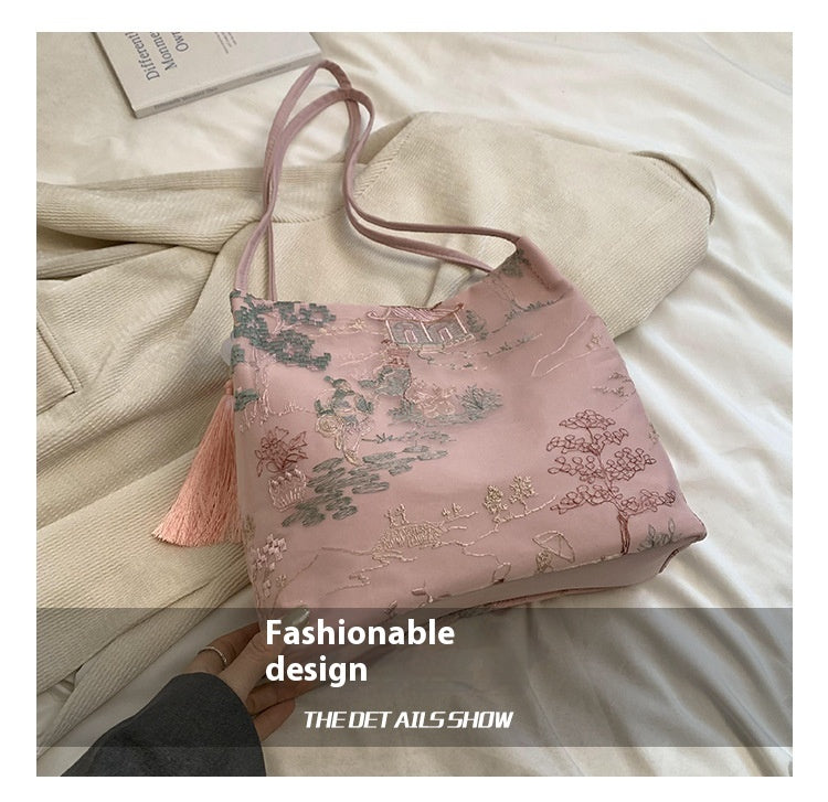 New Chinese Style Crossbody Bag Casual Fashion Single Shoulder Bag Cloth Bag Trendy Bucket Bag