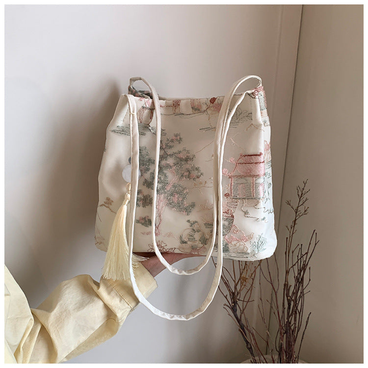 New Chinese Style Crossbody Bag Casual Fashion Single Shoulder Bag Cloth Bag Trendy Bucket Bag