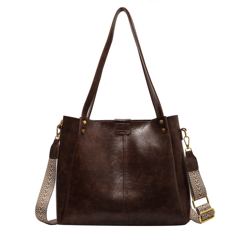 High-Quality Texture Solid Color Crossbody Bag Wide Strap Handbag Trendy Tote Bag