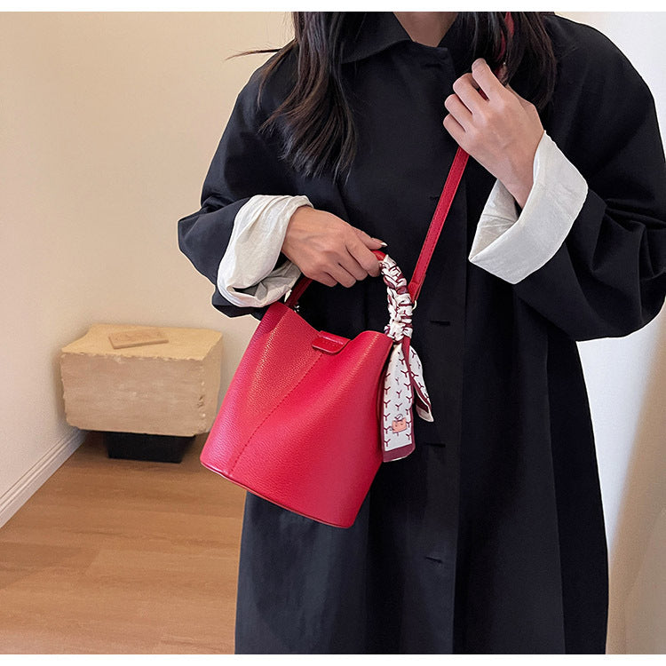 High-Quality Texture Solid Color Basket Bag Trendy Fashion Handbag Crossbody Bag