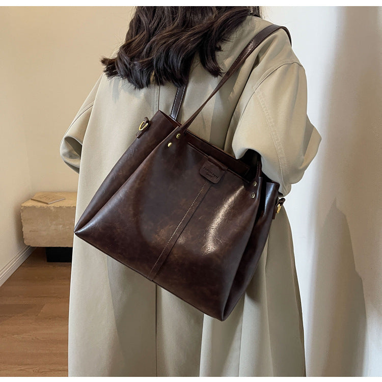 High-Quality Texture Solid Color Crossbody Bag Wide Strap Handbag Trendy Tote Bag