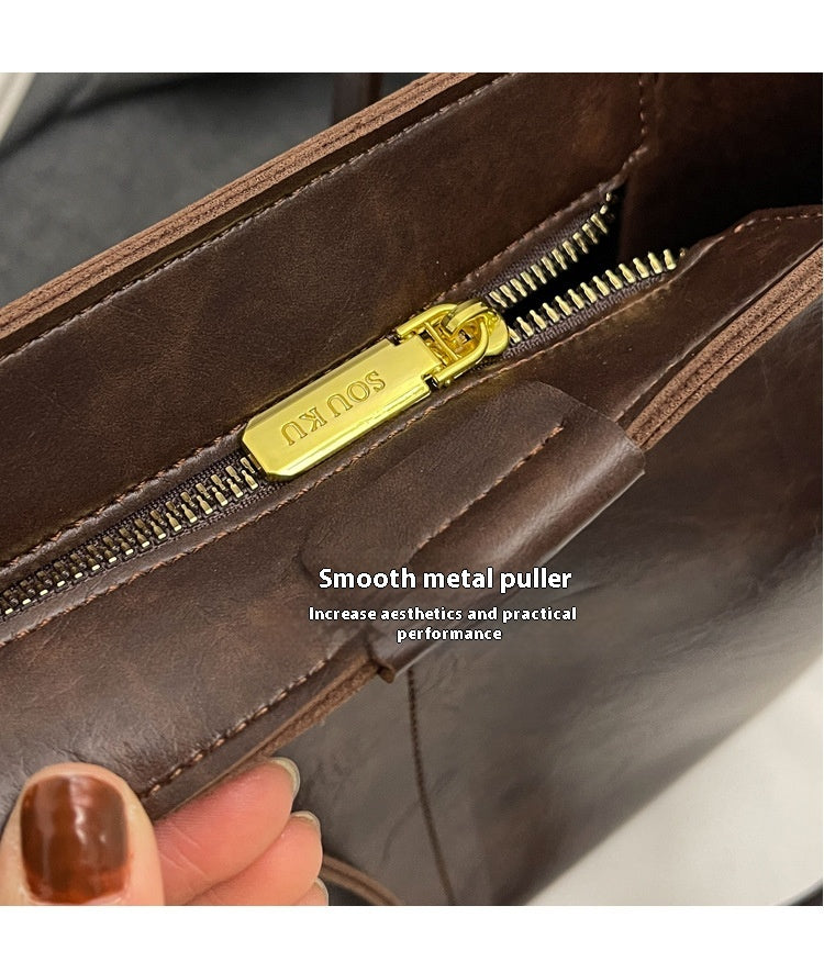 High-Quality Texture Solid Color Crossbody Bag Wide Strap Handbag Trendy Tote Bag