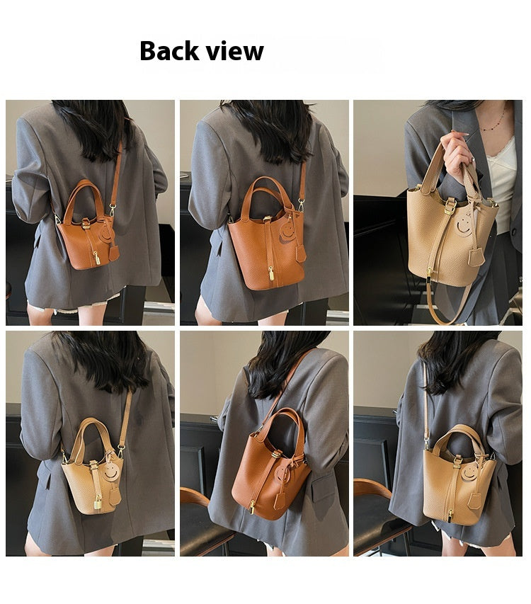 High-end Lychee Pattern Handheld Bucket Bag Fashionable Versatile Shoulder Bag Stylish Casual Crossbody Bag