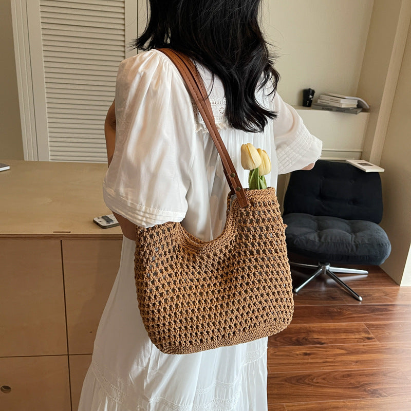 High-end Bucket Bag Large Capacity Underarm Bag Straw Bag Fashionable Shoulder Bag