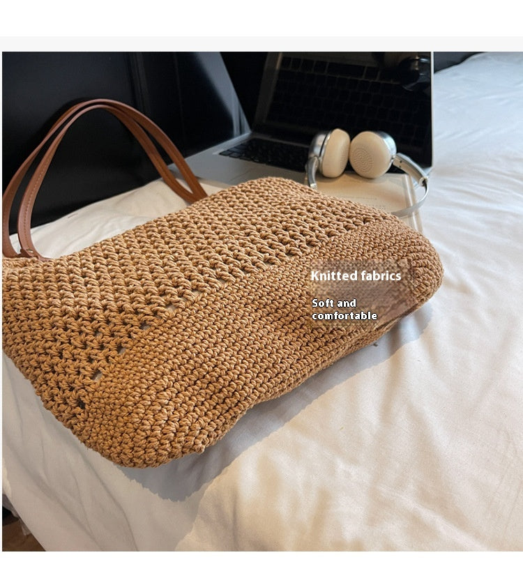 High-end Bucket Bag Large Capacity Underarm Bag Straw Bag Fashionable Shoulder Bag