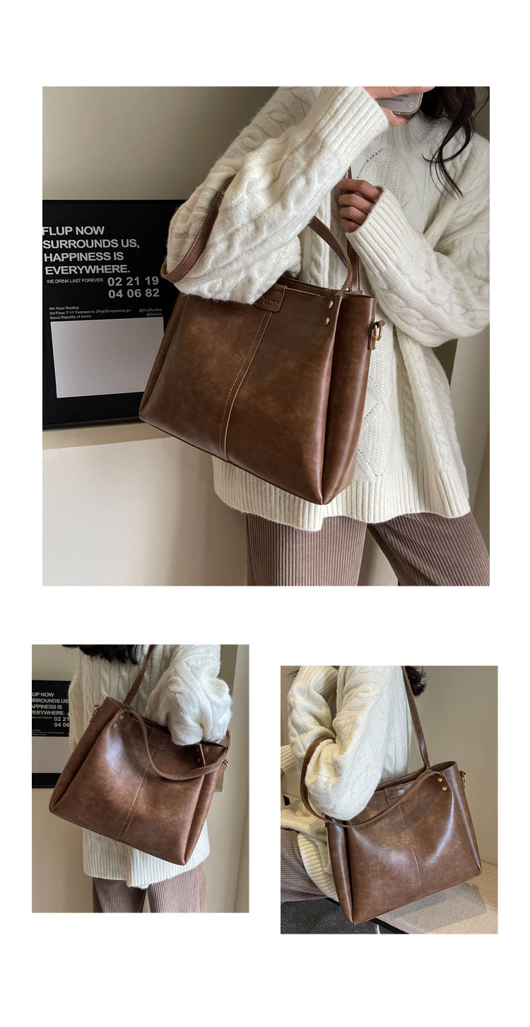 High-Quality Texture Solid Color Crossbody Bag Wide Strap Handbag Trendy Tote Bag