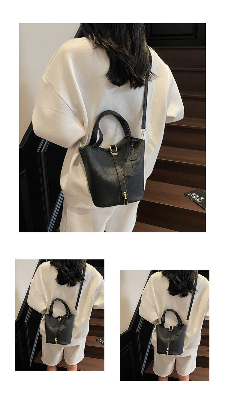High-end Lychee Pattern Handheld Bucket Bag Fashionable Versatile Shoulder Bag Stylish Casual Crossbody Bag